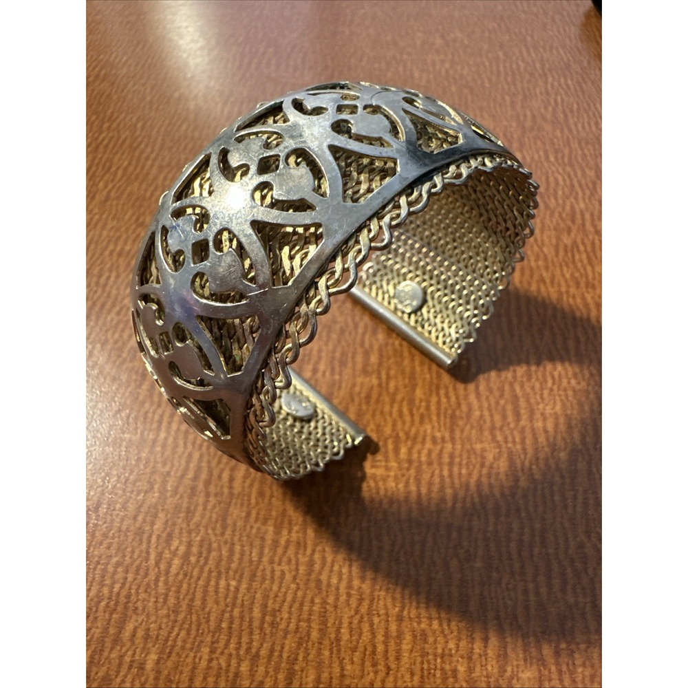 Vintage Jewels By Julio Marsella Silver Gold‎ Tone Mesh Cuff Bracelet